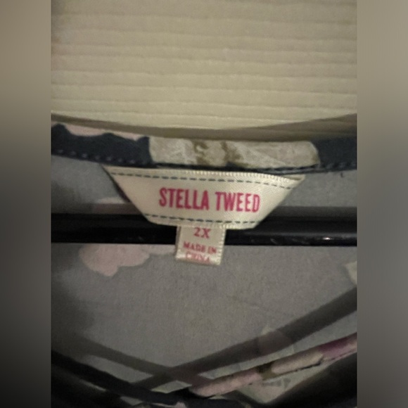 Plus size Stella Tweed shirt, top, blue floral, blessed, size 2X - Picture 5 of 8